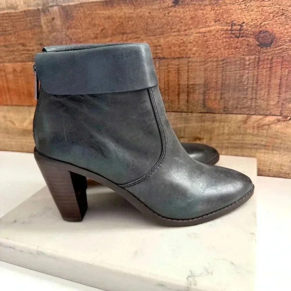 NIB Lucky Brand Nycott Leather Heeled Ankle Booties - Black Bewell
